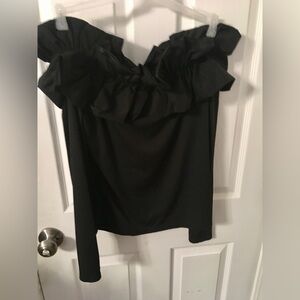 Shein Black Ruffle Off-Shoulder or on shoulder Blouse